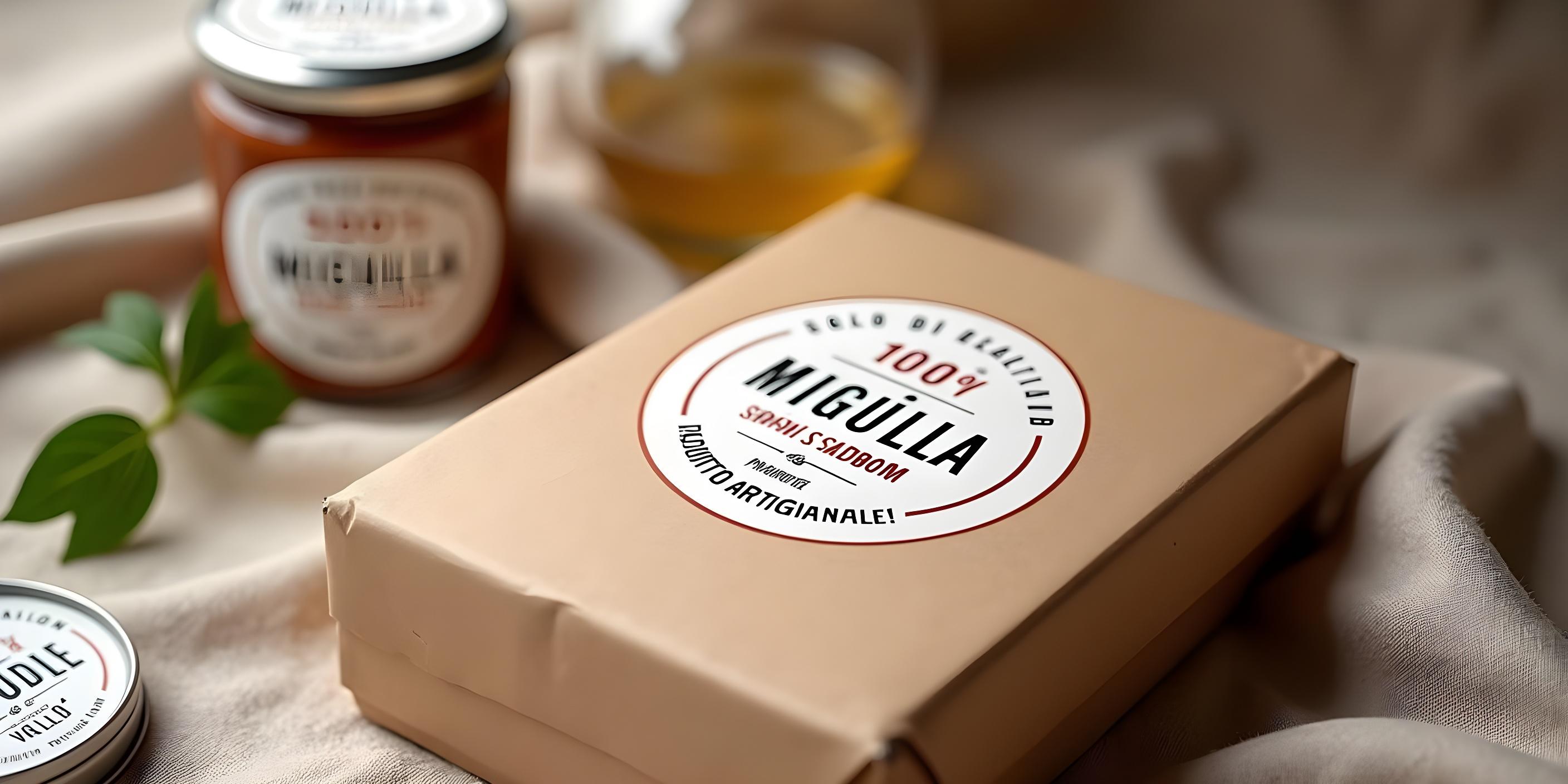 Sticker adesivi personalizzati su scatola di cartone per confezionamento artigianale